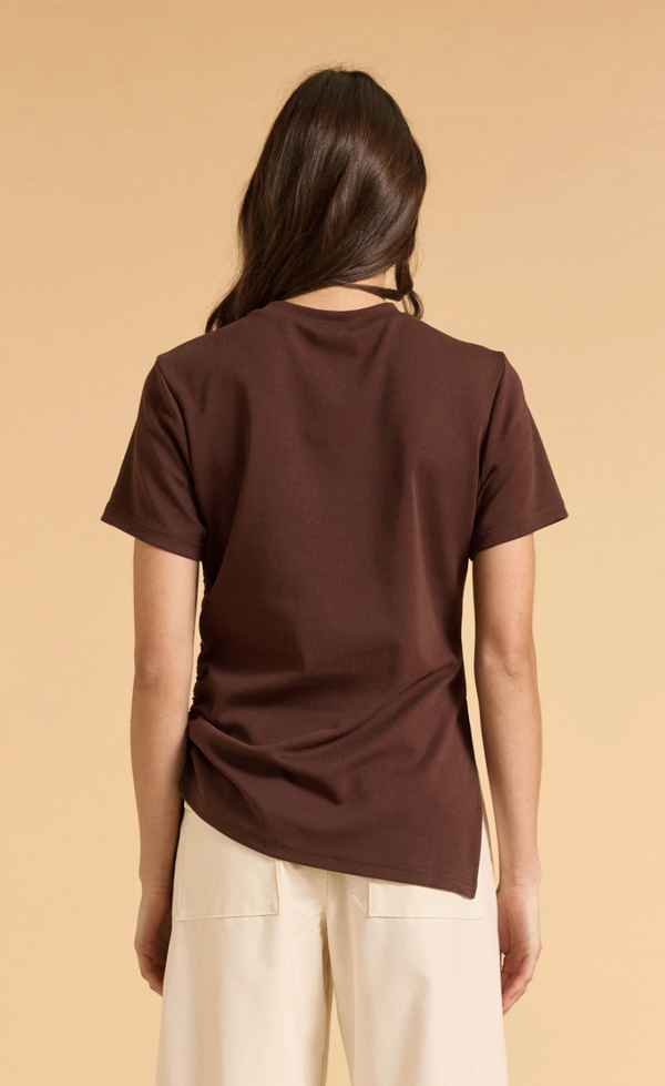 Rouched Side Tee - Brown