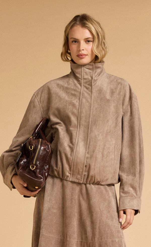 Faux Suede Bomber - Mushroom
