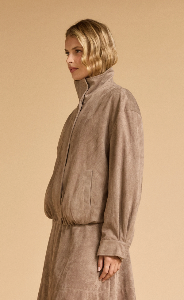 Faux Suede Bomber - Mushroom
