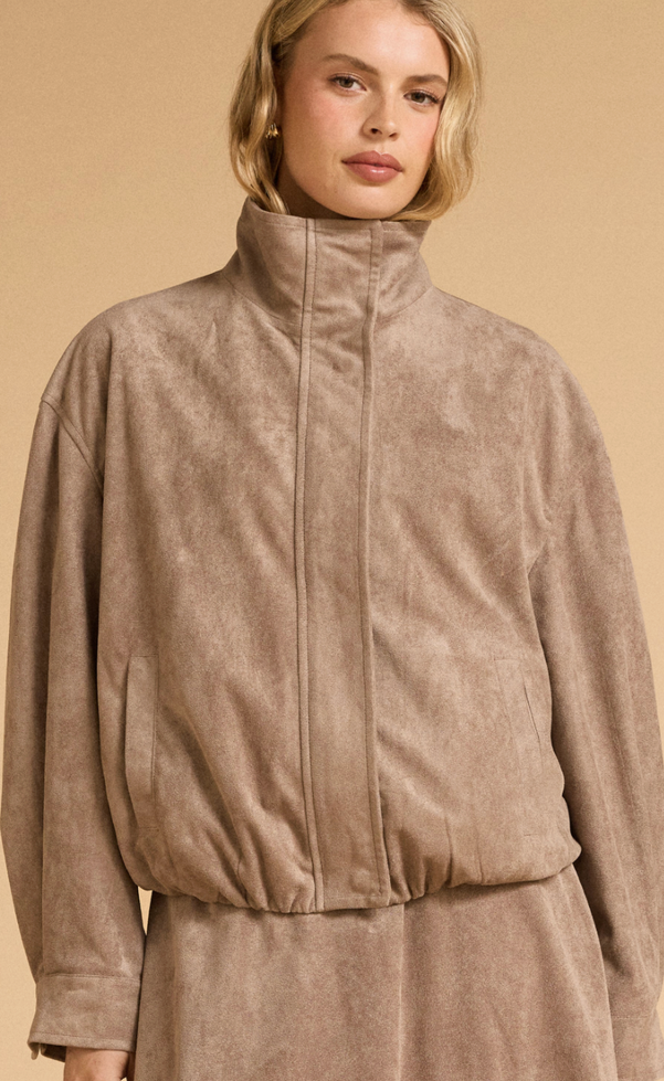 Faux Suede Bomber - Mushroom