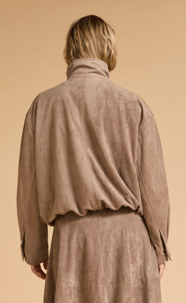 Faux Suede Bomber - Mushroom