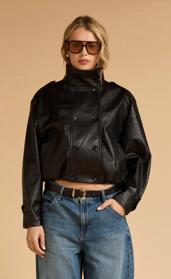Faux Leather Bomber Jacket