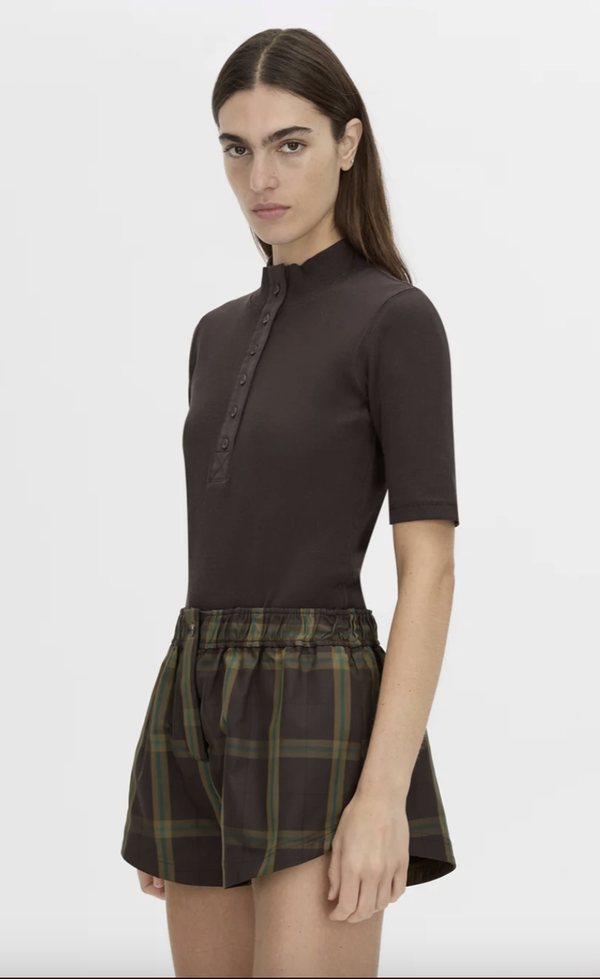 Aubery Elbow Sleeve  Rib Top - Hickory