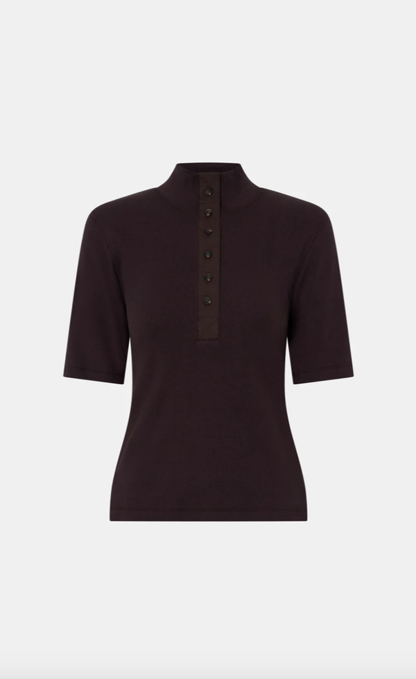 Aubery Elbow Sleeve  Rib Top - Hickory