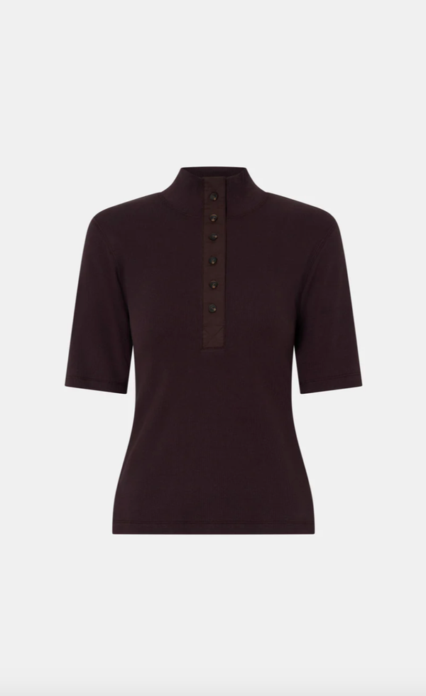 Aubery Elbow Sleeve  Rib Top - Hickory