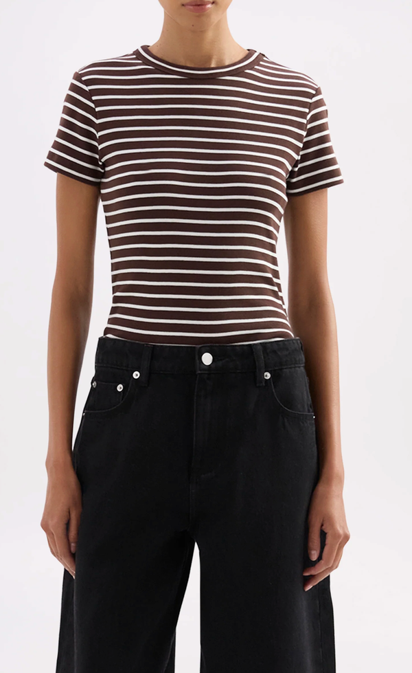 Organic Stripe Baby Tee - Choc Stripe