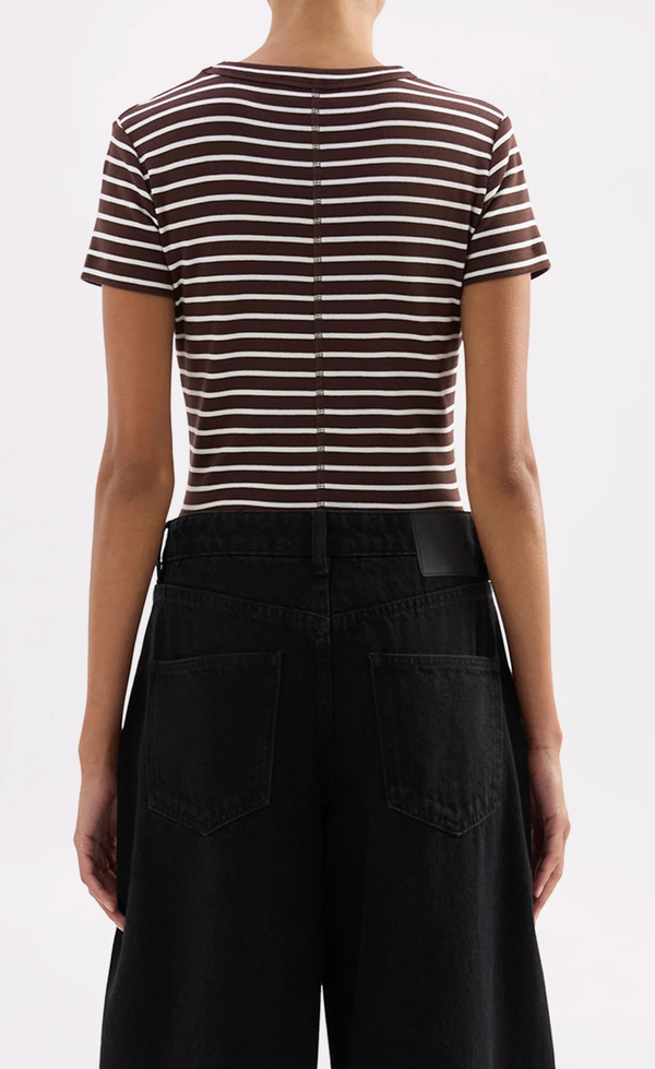 Organic Stripe Baby Tee - Choc Stripe