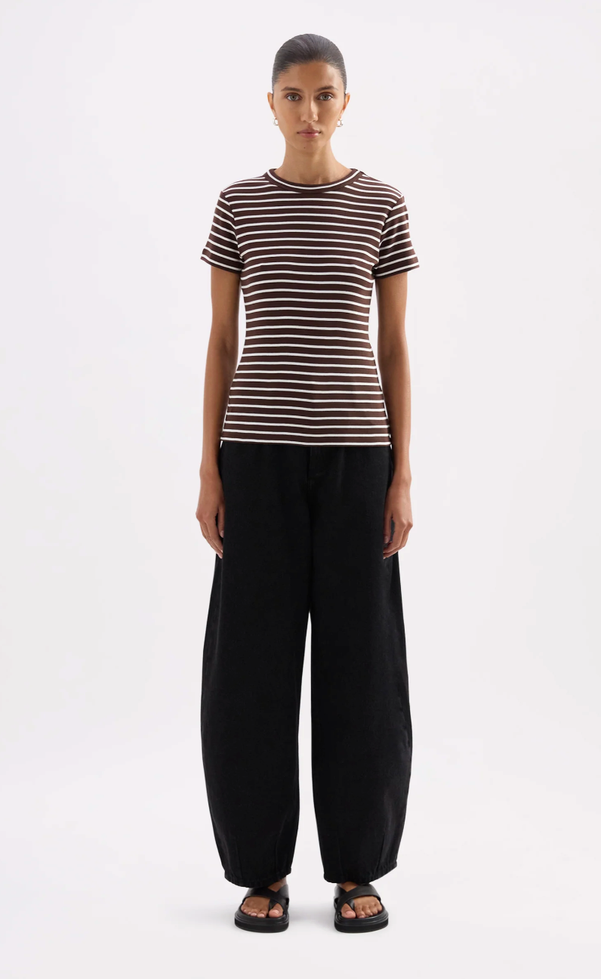 Organic Stripe Baby Tee - Choc Stripe