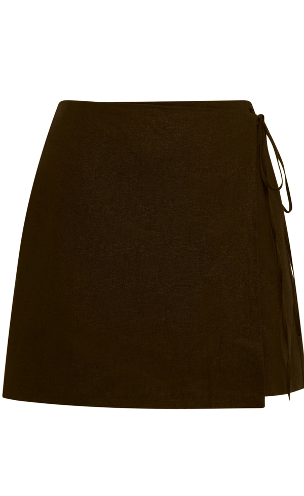 Sibyl Linen Wrap Skirt - Chocolate