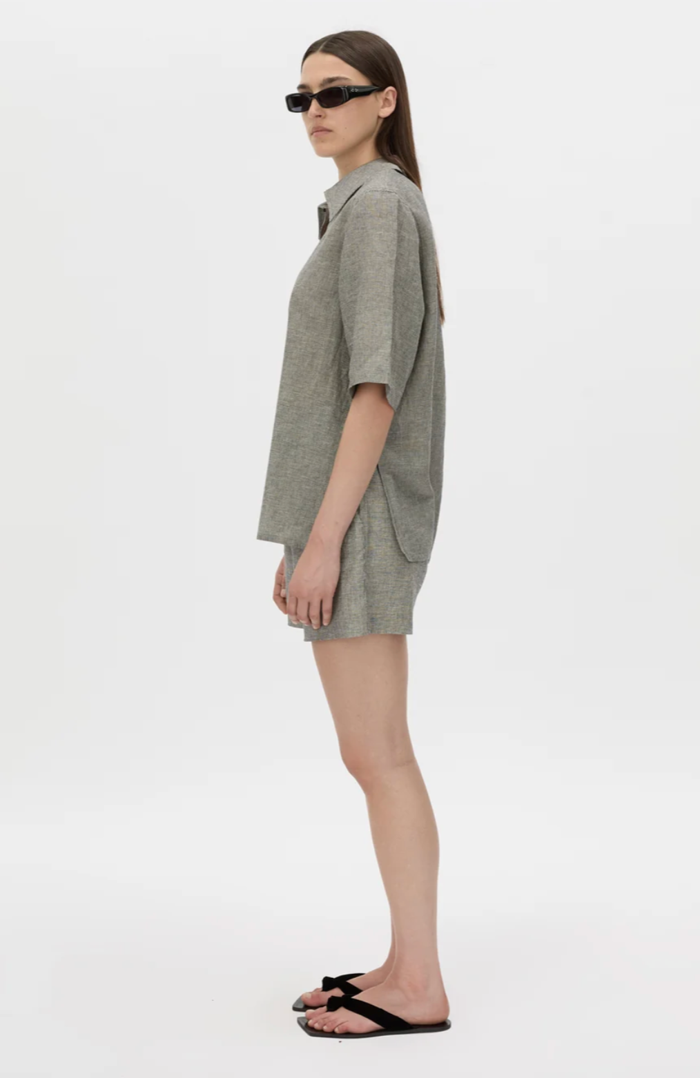 Phostre Stripe Linen Collared Top