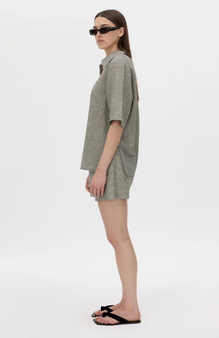 Phostre Stripe Linen Collared Top