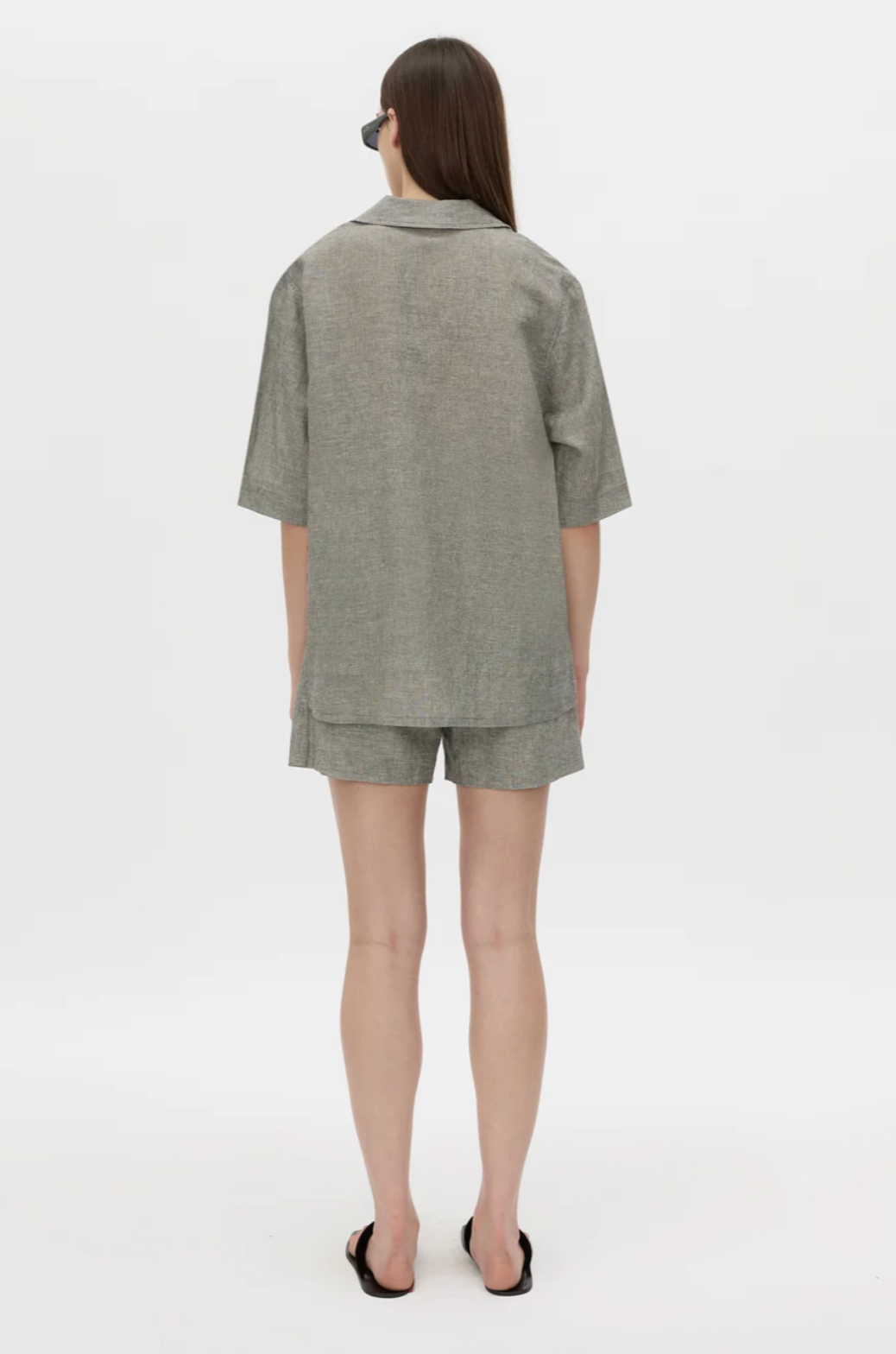 Phostre Stripe Linen Collared Top