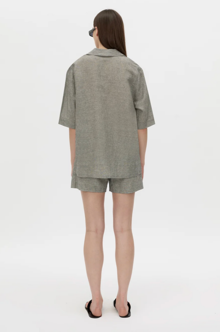 Phostre Stripe Linen Collared Top