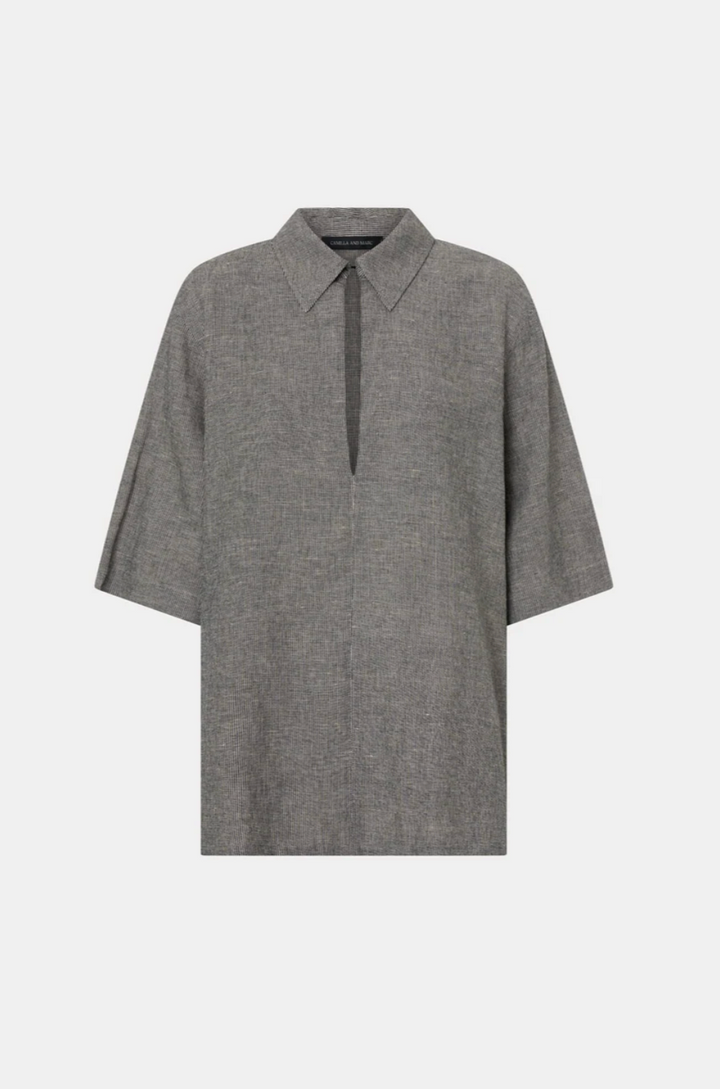 Phostre Stripe Linen Collared Top