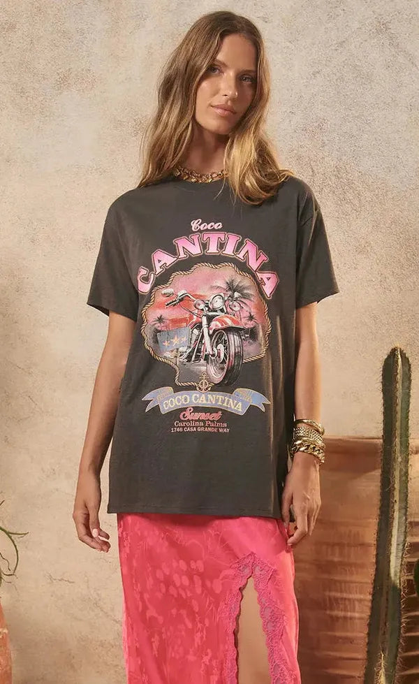 Coco Cantina Biker Tee- Charcoal