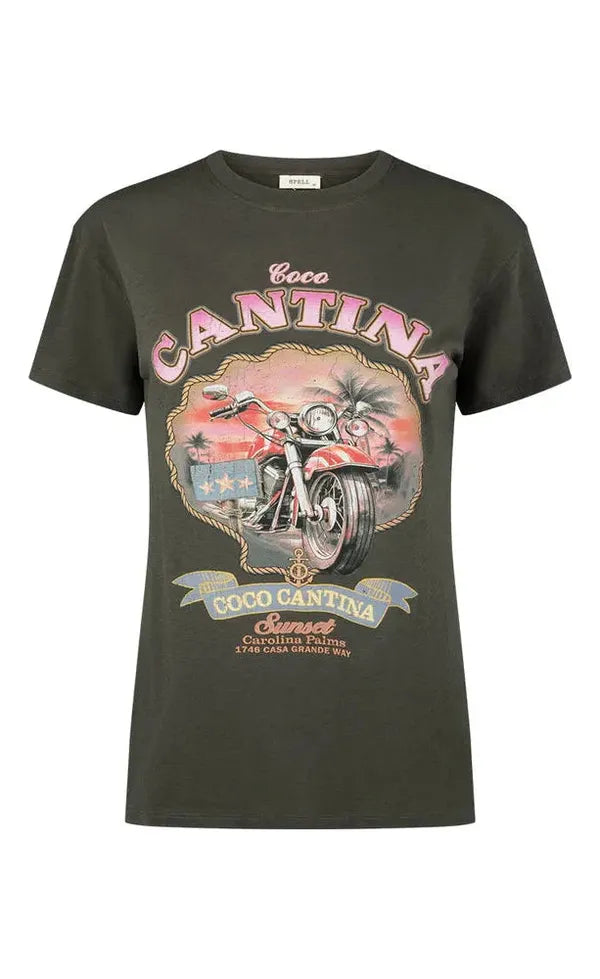 Coco Cantina Biker Tee- Charcoal