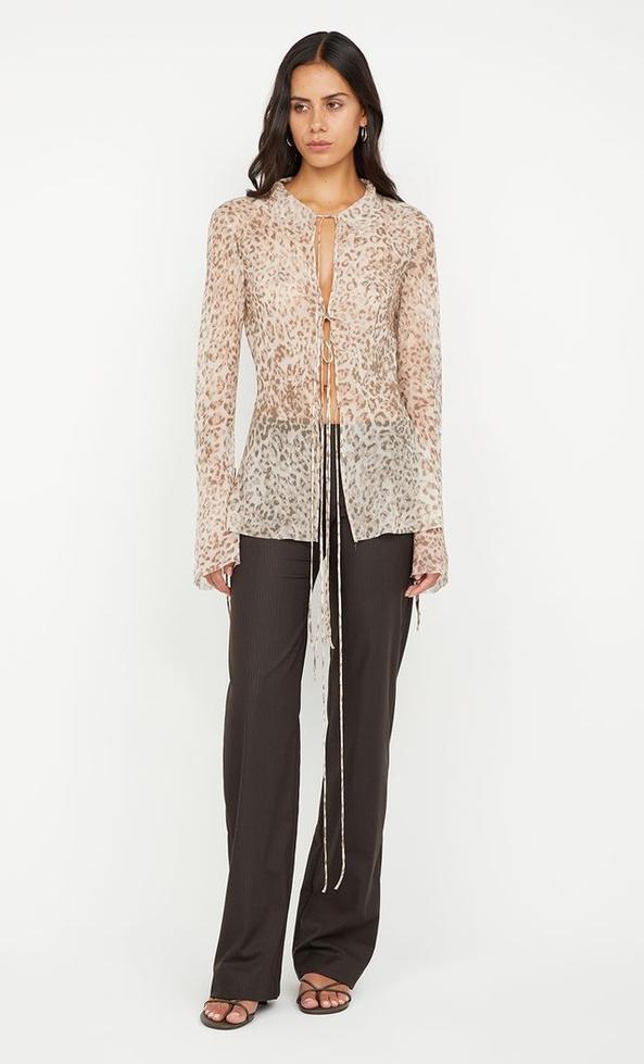 Feline Tie Blouse - Leopard Faded