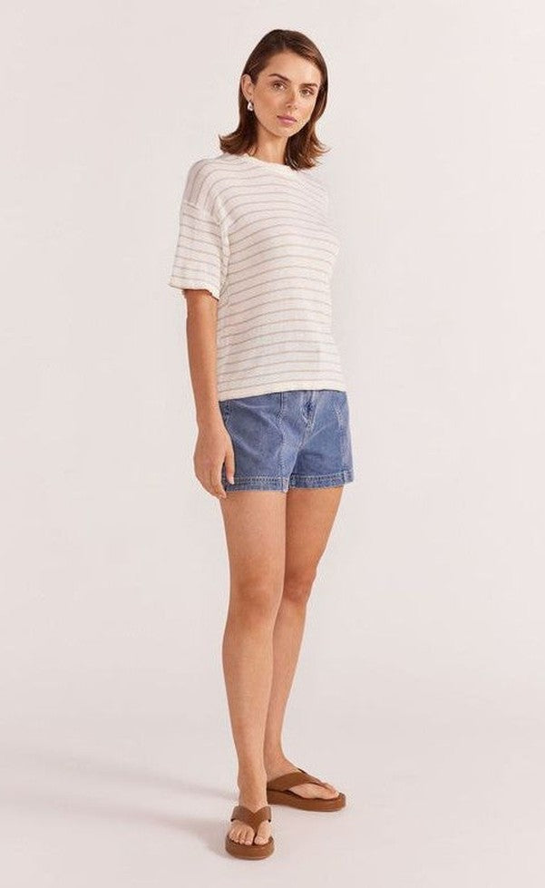 PAIGE STRIPE KNIT TEE - White/Beige