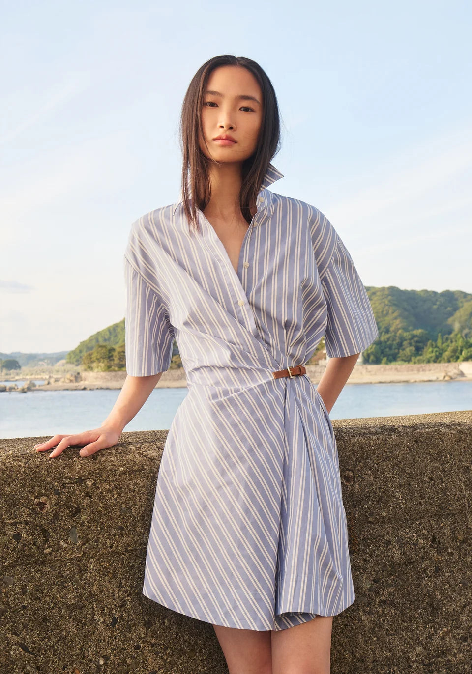 Peaches Shirt Dress - Mist Stripe