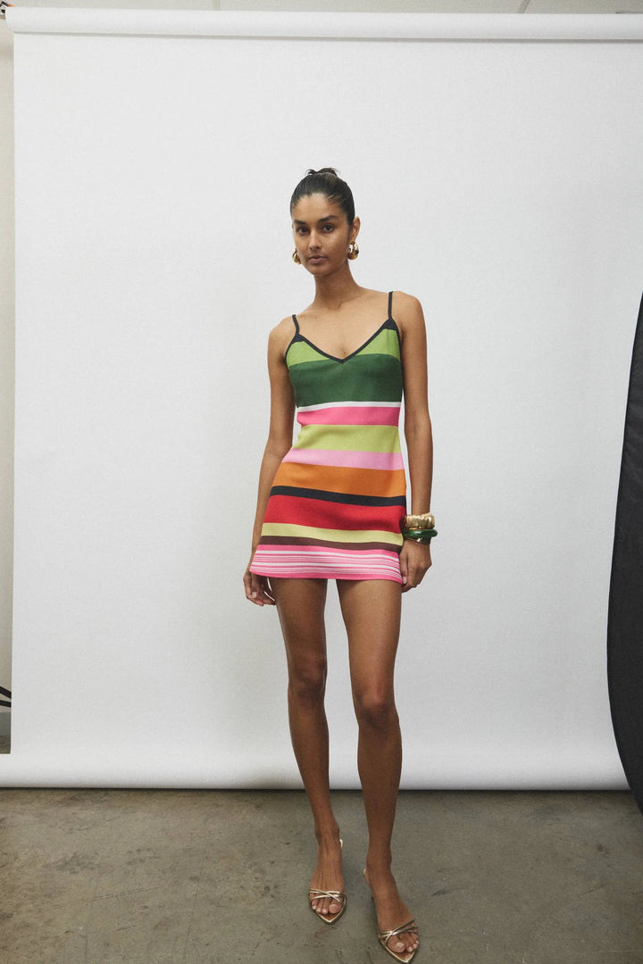 Bias Mini Dress Emerald Stripe