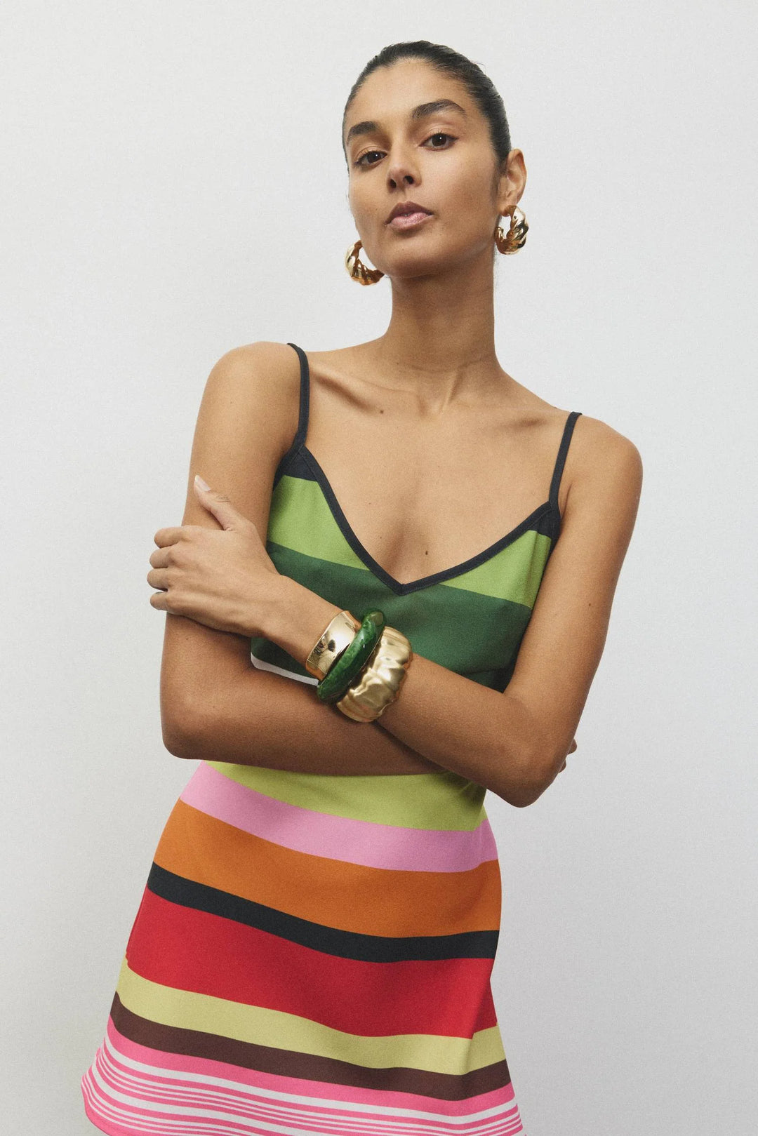 Bias Mini Dress Emerald Stripe