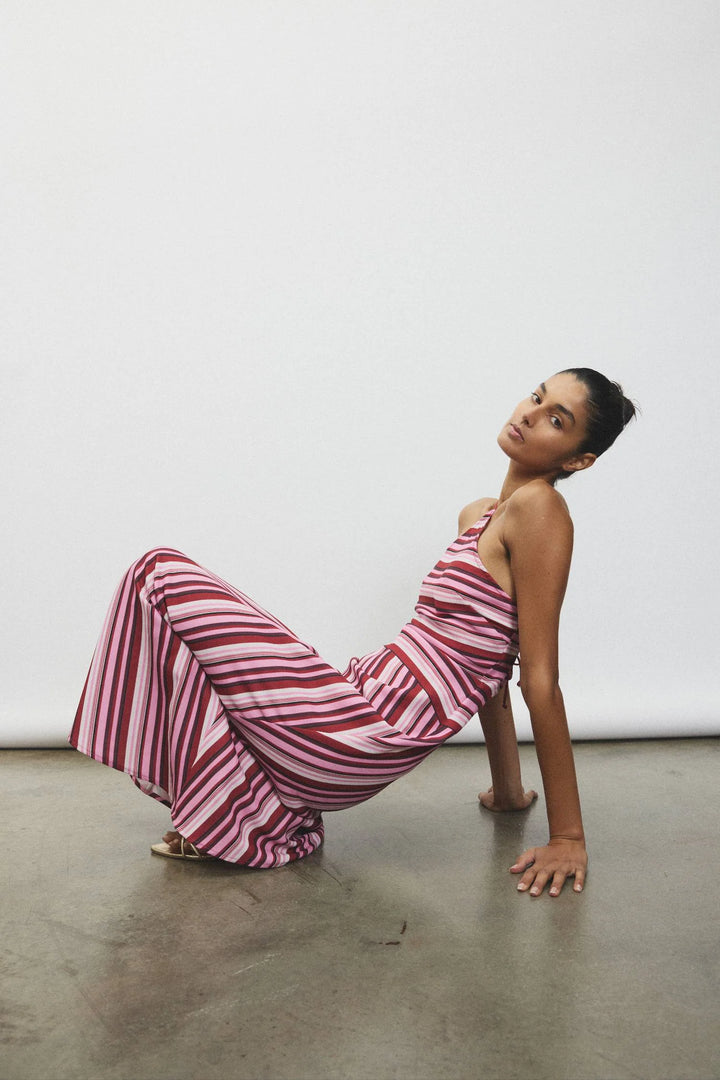 Halter Maxi Dress  Magenta Stripe
