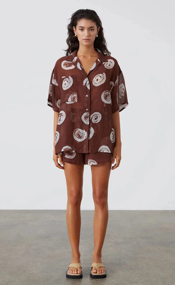 Cocoa Swirl Sheer Textured Shirt