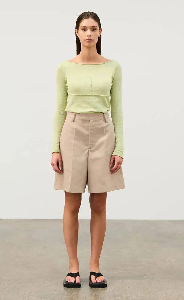 Panelled Long Sleeve Knit Top - Pistachio