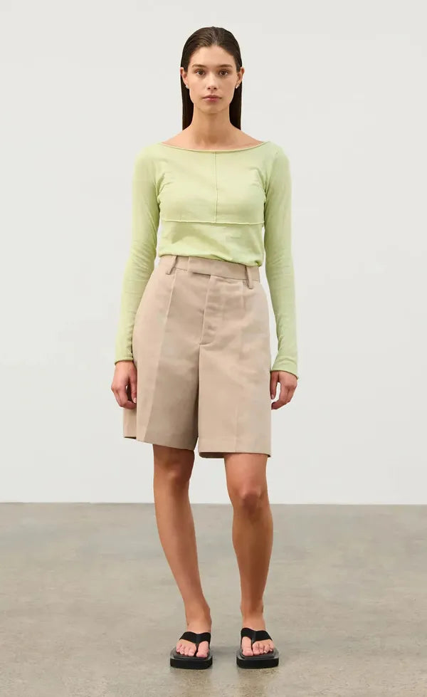 Panelled Long Sleeve Knit Top - Pistachio