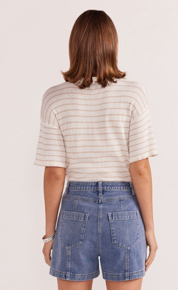 PAIGE STRIPE KNIT TEE - White/Beige