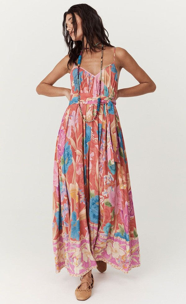 Painter's Garden Strappy Maxi Dress - Crimson