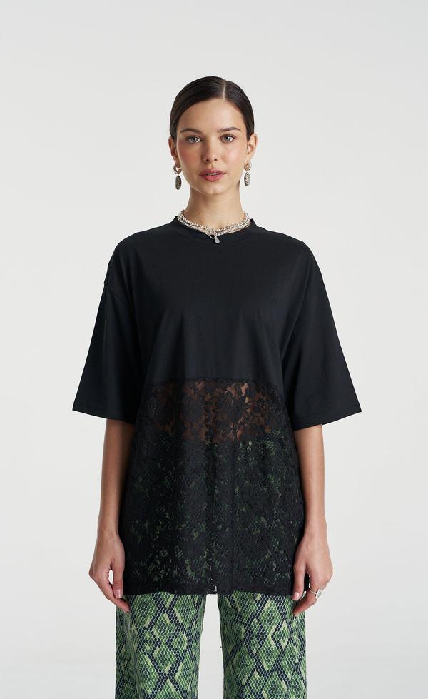 Lace Panel Tee - Black