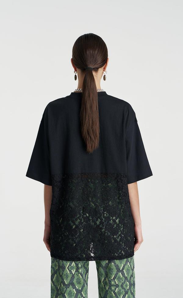 Lace Panel Tee - Black