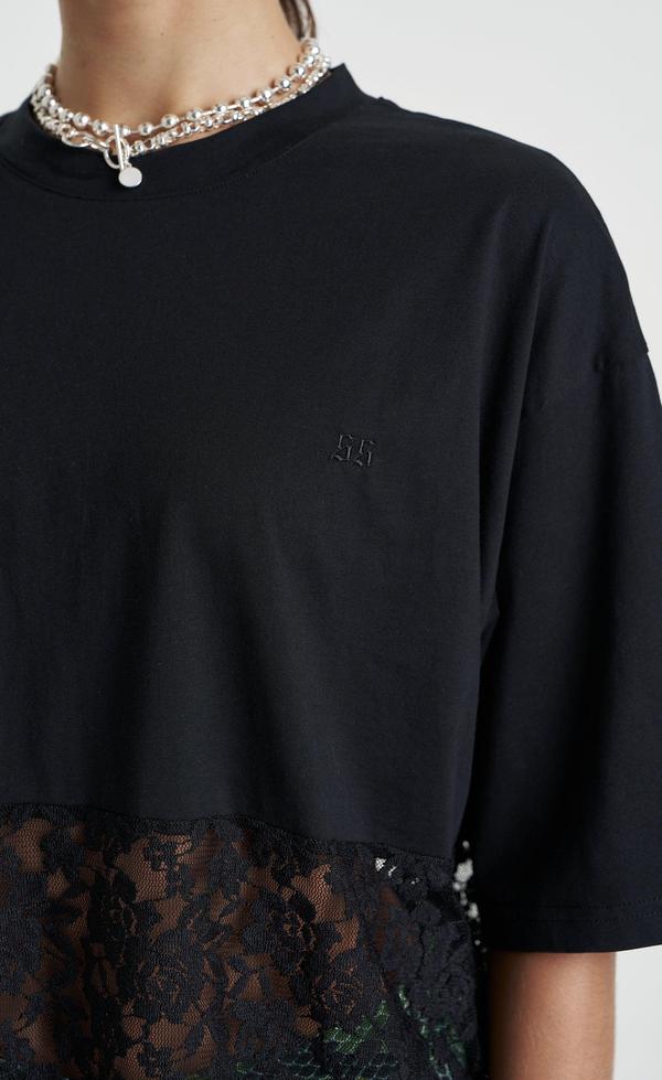Lace Panel Tee - Black