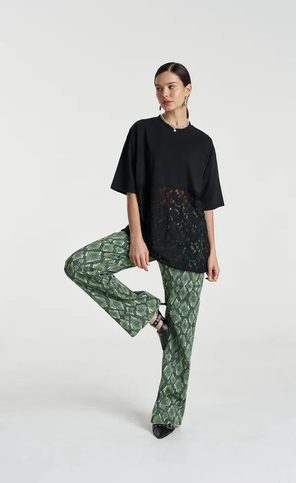 Lace Panel Tee - Black