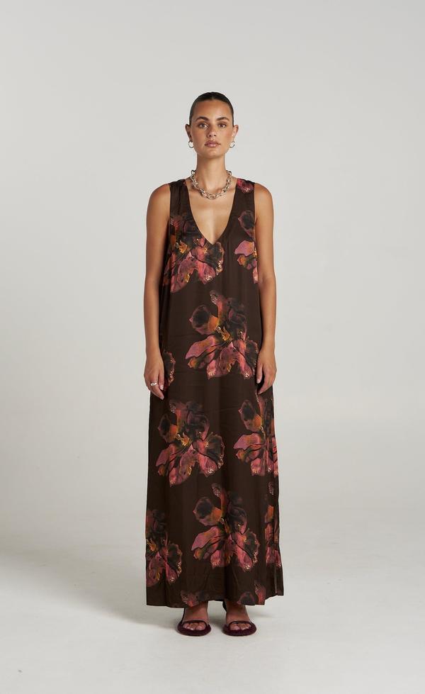 V Neck Maxi - Chocolate Petals