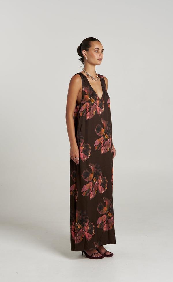 V Neck Maxi - Chocolate Petals
