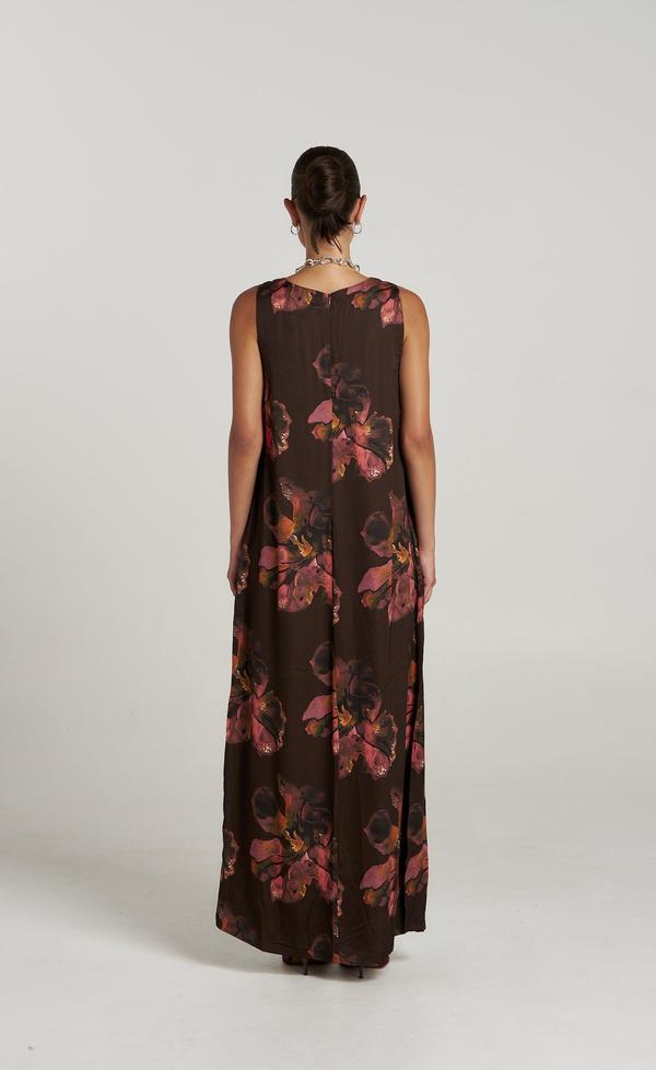 V Neck Maxi - Chocolate Petals
