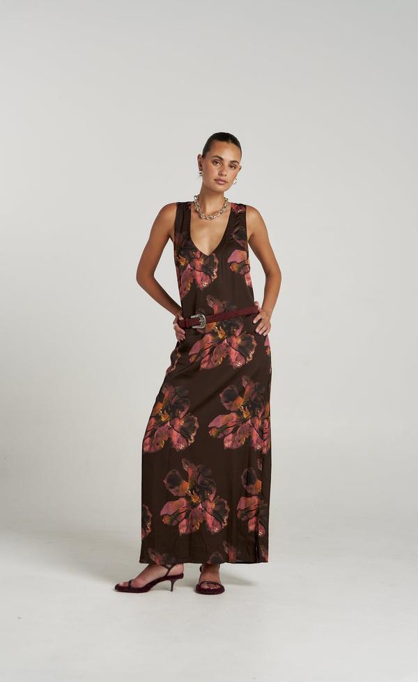 V Neck Maxi - Chocolate Petals