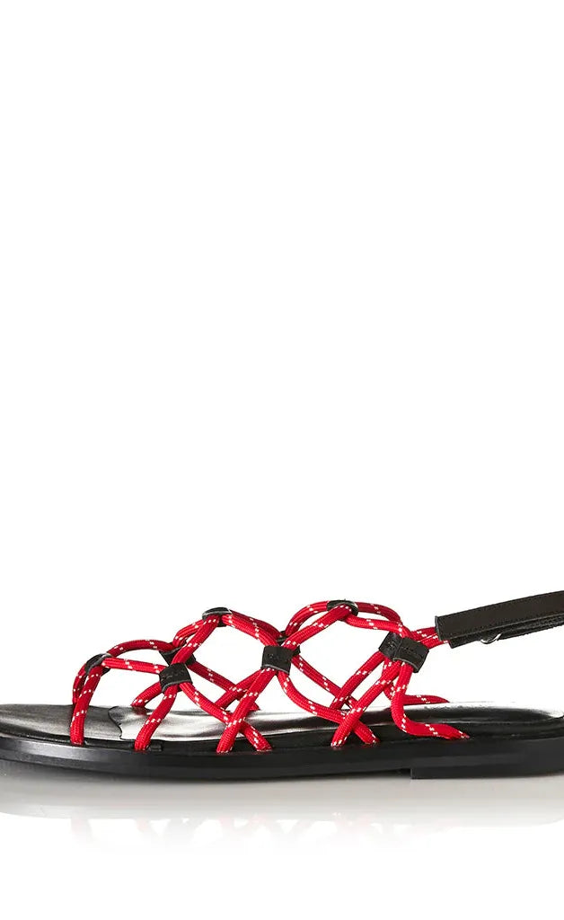 Elsa - Leather Knotted Rope Sandals - Red