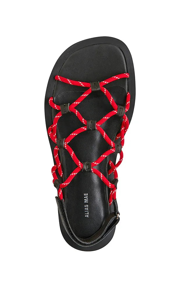 Elsa - Leather Knotted Rope Sandals - Red