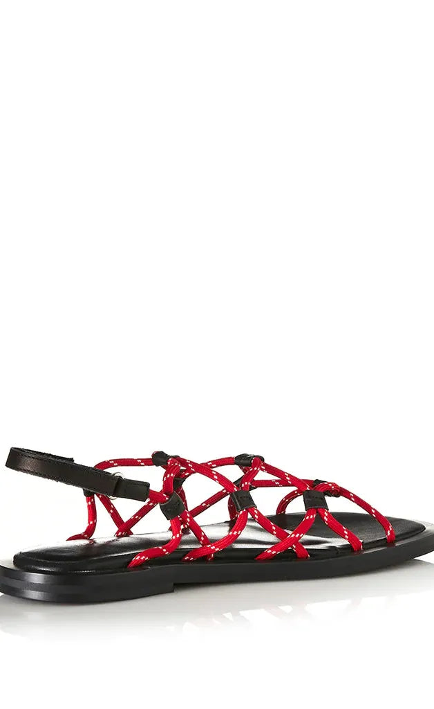 Elsa - Leather Knotted Rope Sandals - Red