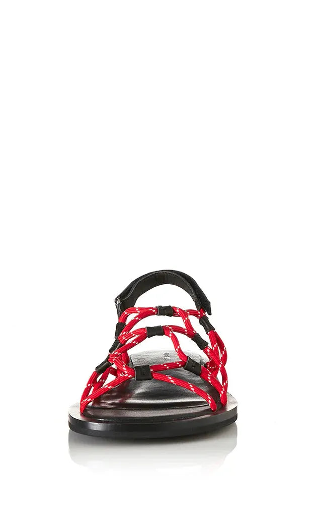 Elsa - Leather Knotted Rope Sandals - Red