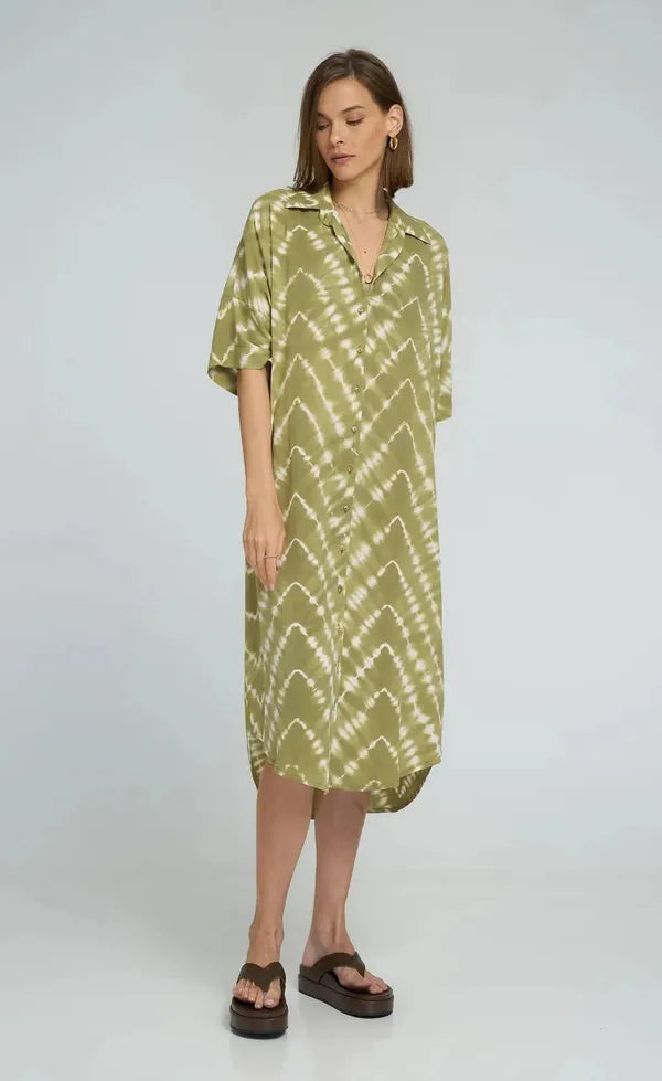 Georgie Shirt Dress - Celestial Tie Dye/Matcha