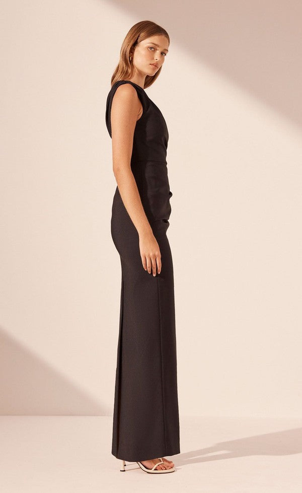 Lani Asymmetrical Gathered Maxi Dress - Black