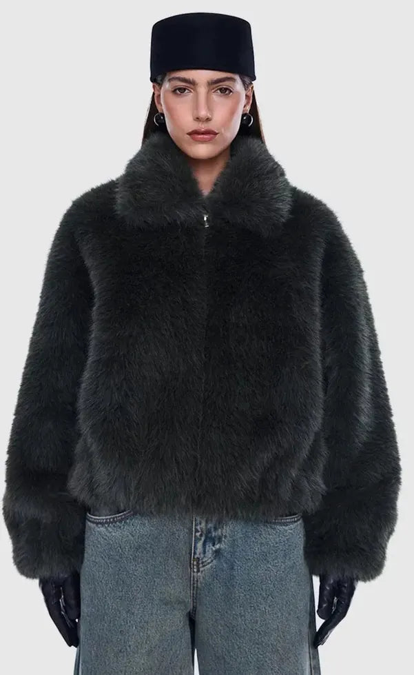 Daphne Faux Fur Bomber - Olive