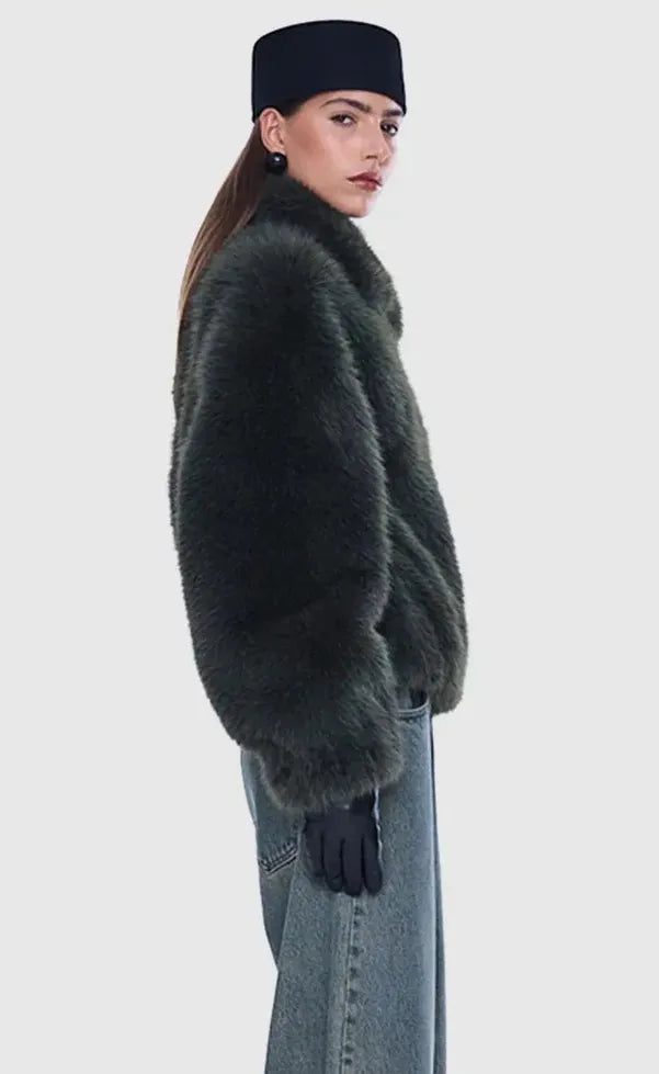 Daphne Faux Fur Bomber - Olive