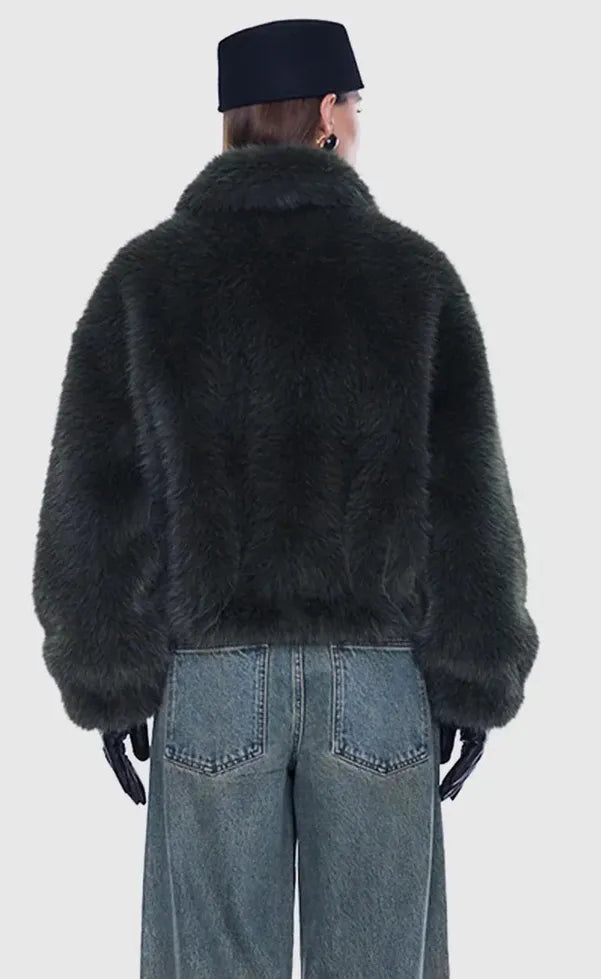 Daphne Faux Fur Bomber - Olive