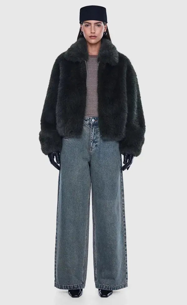 Daphne Faux Fur Bomber - Olive