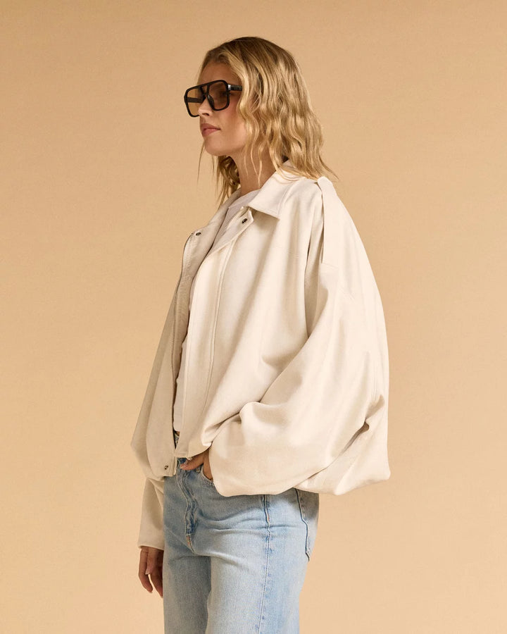 Faux Suede Bomber Jacket Stone